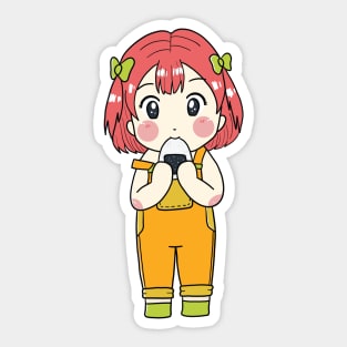 Kawaii Chibi Anime Girl eating a rice ball Sticker